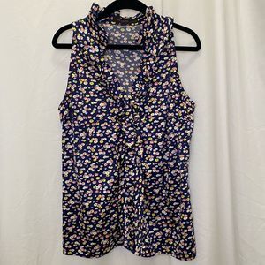The Limited floral tank top blouse, ruffled neckline, size S